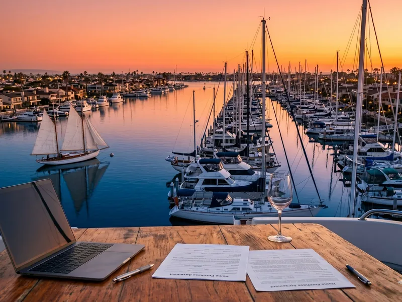 Marina del Rey boat harbor at golden hour