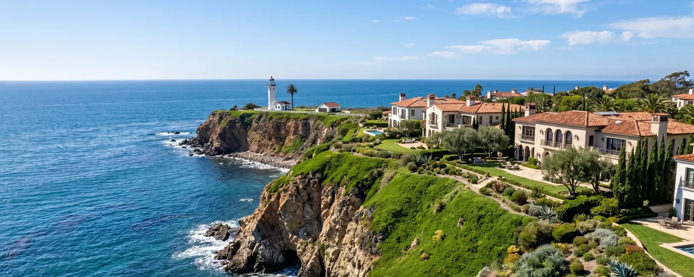 Buy a home in Palos Verdes Estates CA — get 1% cash back at closing Palos Verdes Estates luxury cliffside homes overlooking the Pacific Ocean with Point Vicente lighthouse — Portfolio Home Realty buyer agent