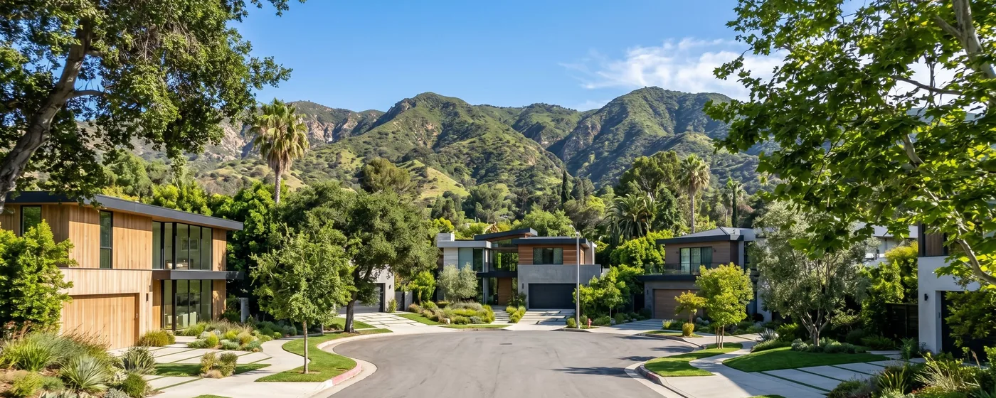 Buy a home in Studio City CA — get 1% cash back Studio City modern luxury homes on quiet cul-de-sac with Santa Monica Mountains backdrop — Portfolio Home Realty buyer agent